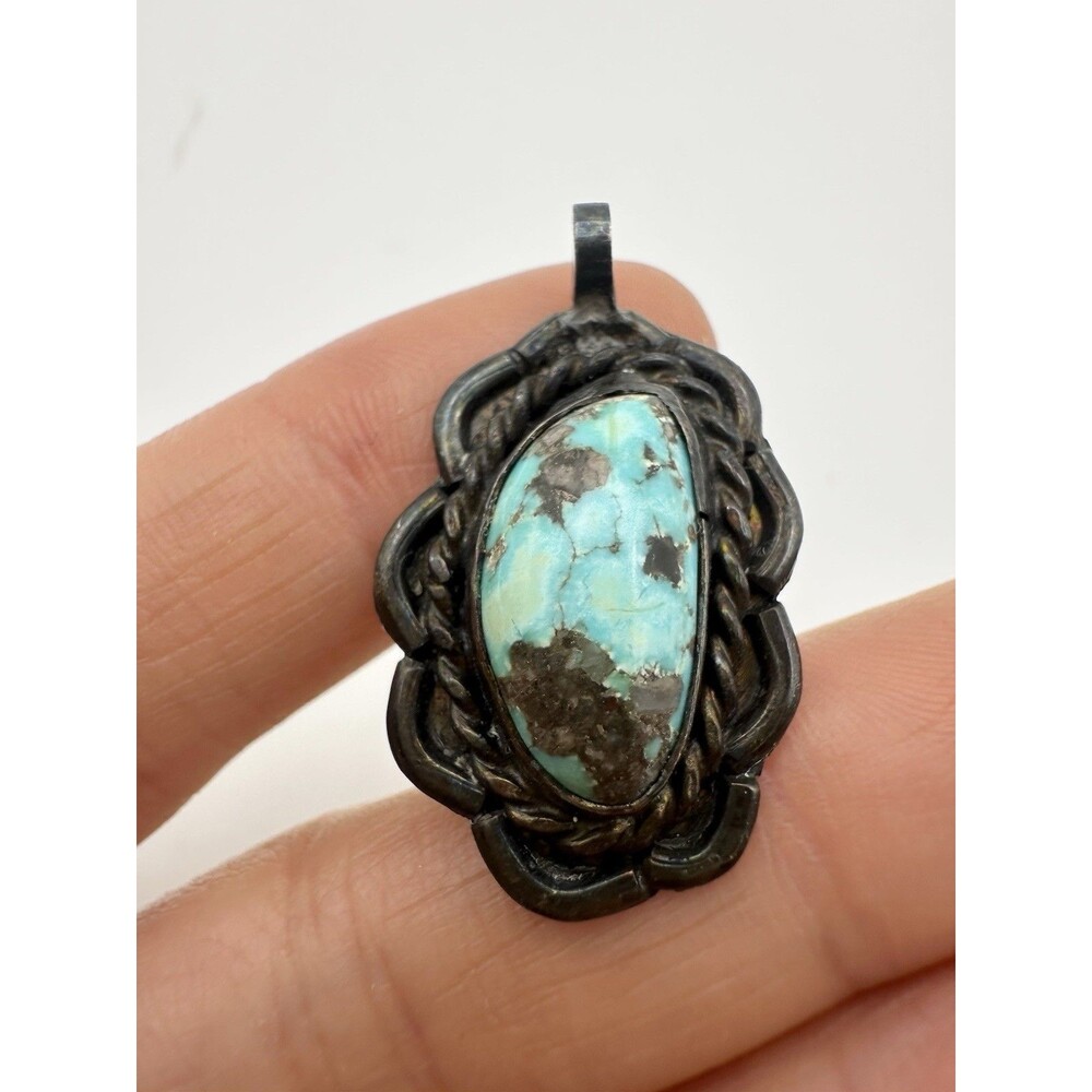 Vintage Navajo Sterling Silver Turquoise Pendant